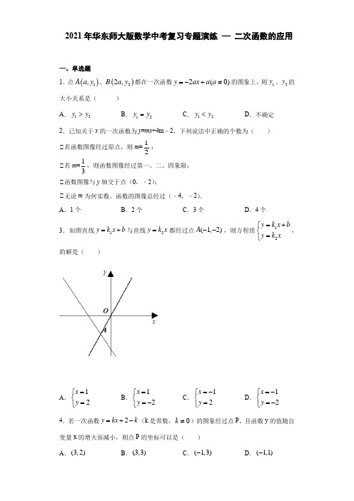 2021年华东师大版数学中考复习专题演练 —一次函数(含答案)