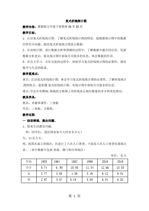 五年级下册数学教案第七单元复式折线统计图_冀教版(2018秋)