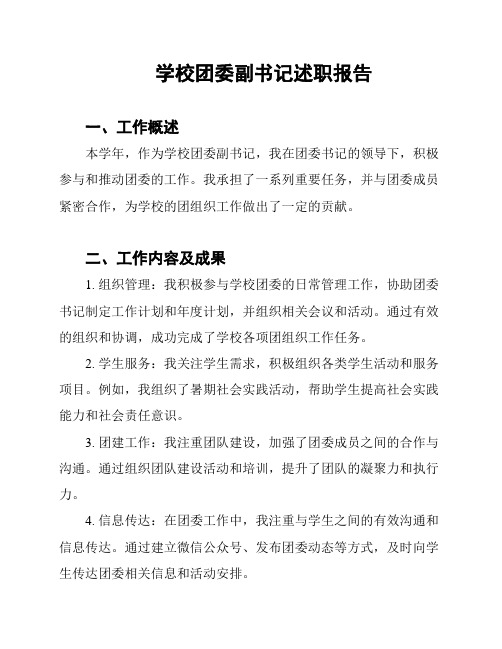 学校团委副书记述职报告