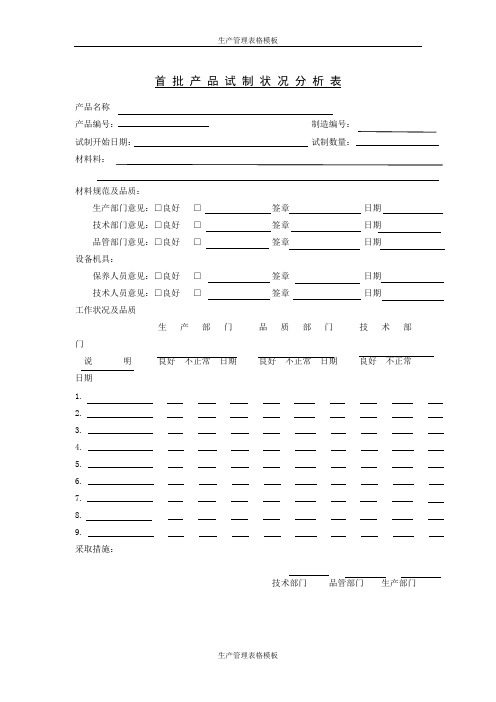 【生产企业】首批产品试制状况分析表