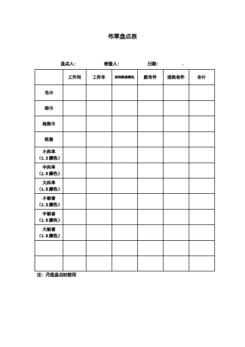 酒店布草盘点表