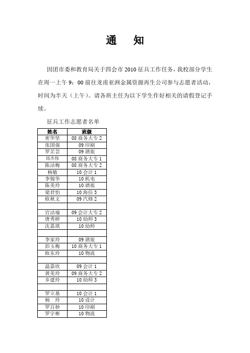 11月1日征兵工作志愿者