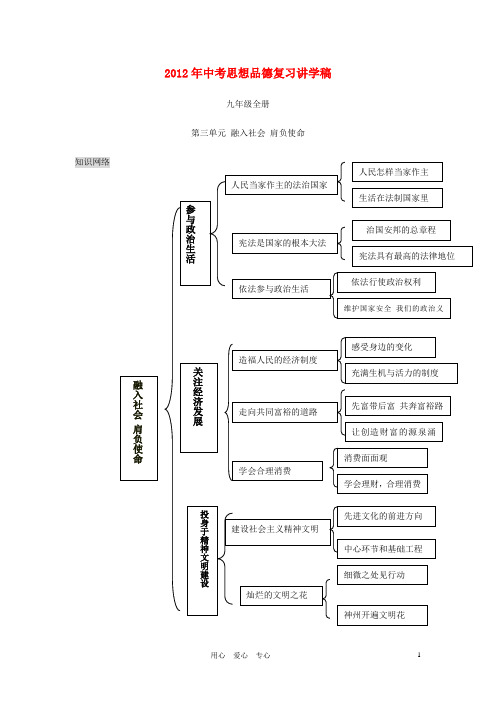 中考政治复习讲学稿 九年级 第三单元融入社会 肩负使命