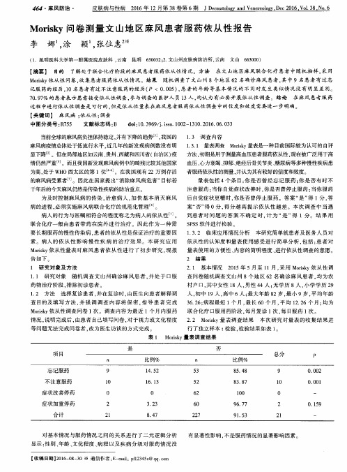 Morisky问卷测量文山地区麻风患者服药依从性报告