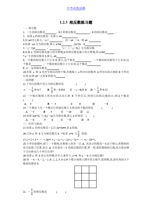 初中数学专题 相反数 同步练习试题及答案