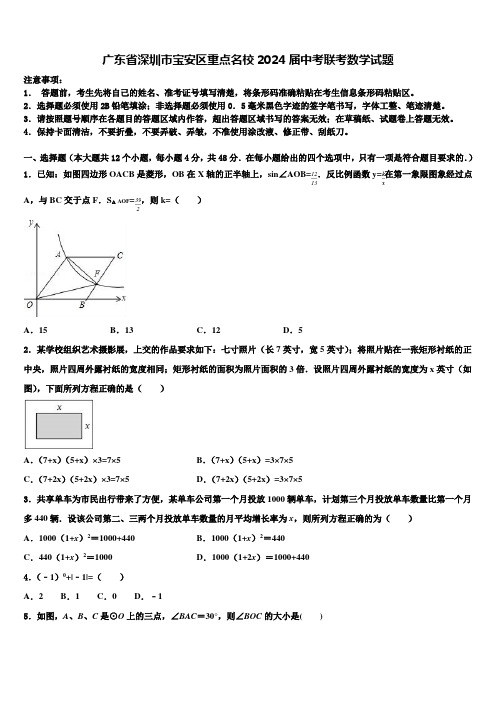 广东省深圳市宝安区重点名校2024届中考联考数学试题含解析