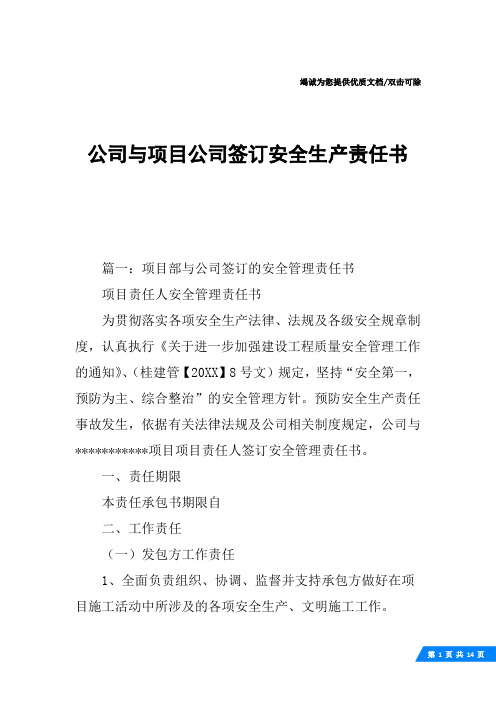 公司与项目公司签订安全生产责任书