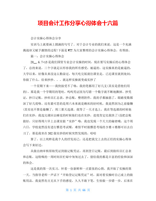 项目会计工作分享心得体会十六篇