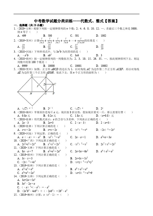 中考数学试题分类训练——代数式、整式(含解析)