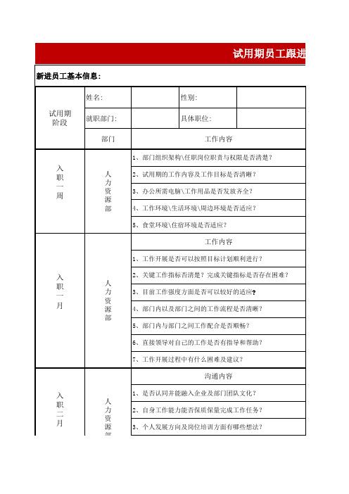 试用期员工跟进表