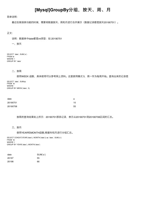 [Mysql]GroupBy分组，按天、周、月