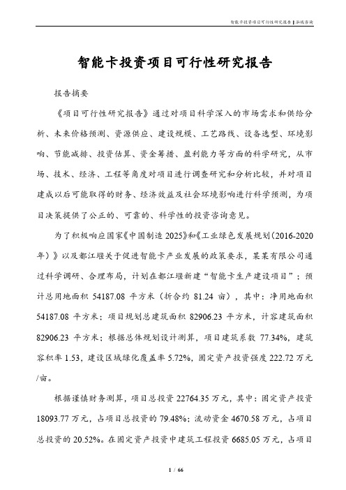 智能卡投资项目可行性研究报告