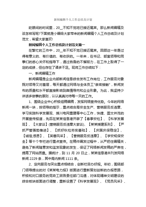 新闻编辑个人工作总结及计划