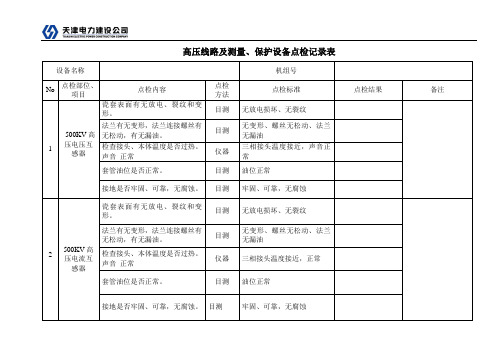 高压线路及测量设备点检记录表(PT、CT、PB)