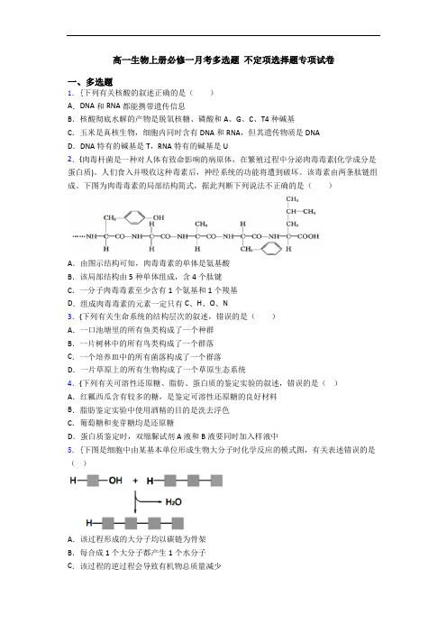 高一生物上册必修一月考多选题 不定项选择题专项试卷