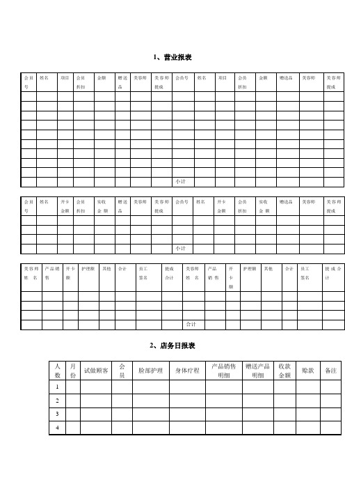 美容院营业日报表