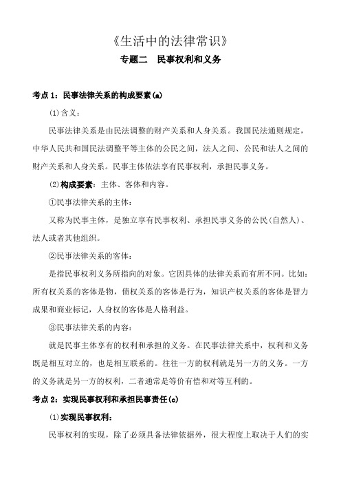 高中政治“生活中的法律常识”——专题二  民事权利和义务知识点总结归纳汇总