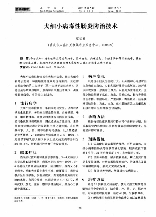 犬细小病毒性肠炎防治技术
