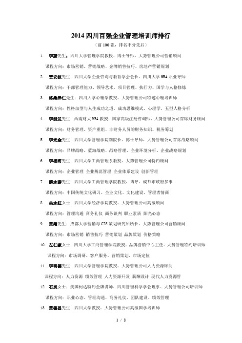 川百强企业管理培训师排行