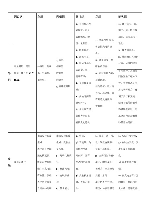 脊椎动物学]各纲特征