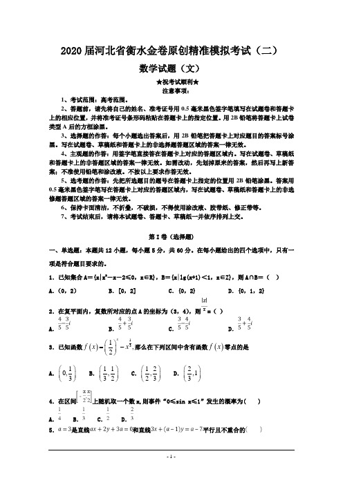 2020届河北省衡水金卷原创精准模拟考试(二)数学(文)试题