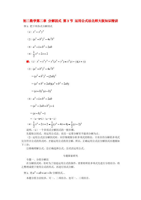 八年级数学分解因式 运用公式法北师大版知识精讲