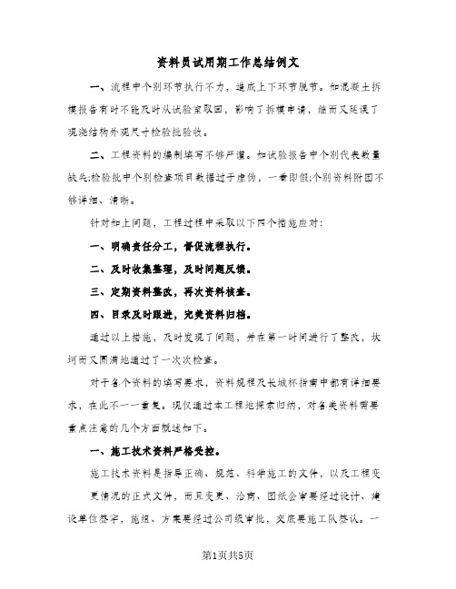 资料员试用期工作总结例文(二篇)