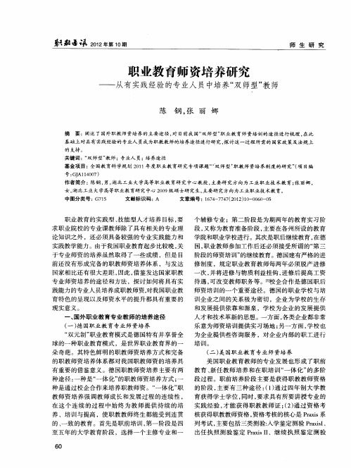 职业教育师资培养研究——从有实践经验的专业人员中培养“双师型”教师