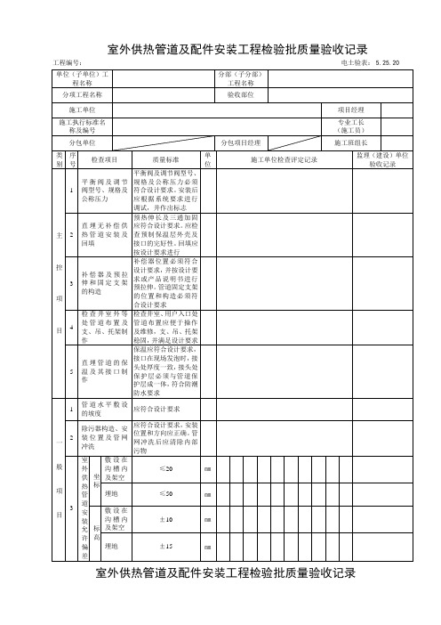 5.25.20室外供热管道及配件安装工程检验批质量验收记录