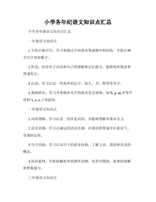 小学各年纪语文知识点汇总