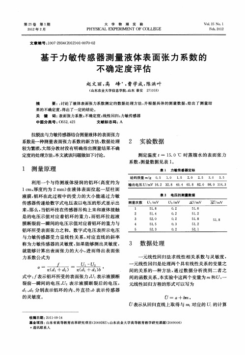 基于力敏传感器测量液体表面张力系数的不确定度评估