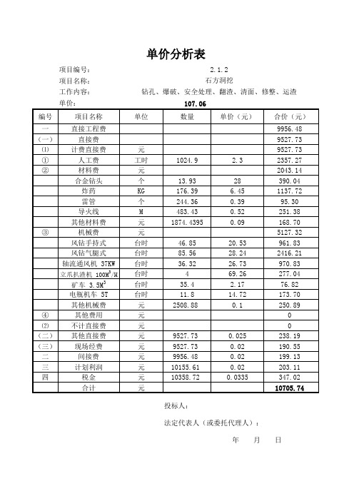 石方洞挖单价分析