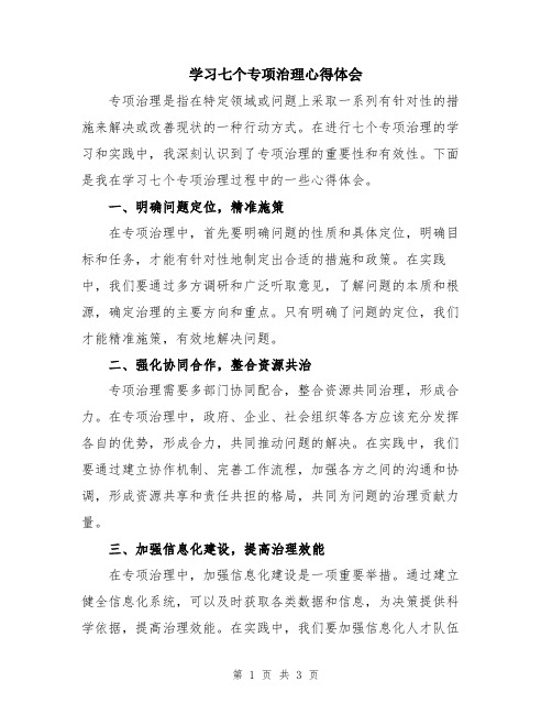 学习七个专项治理心得体会