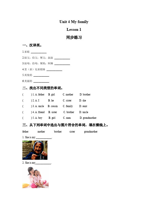 Unit 4 My Family Lesson 1 同步练习 3