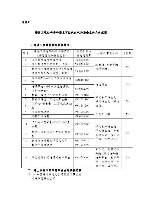 海洋工程结构物和海上石油天然气开采企业的具体范围