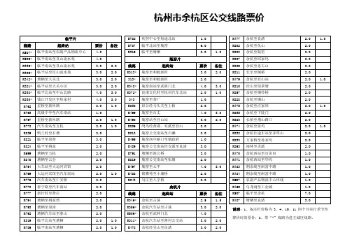 杭州市余杭区公交线路票价