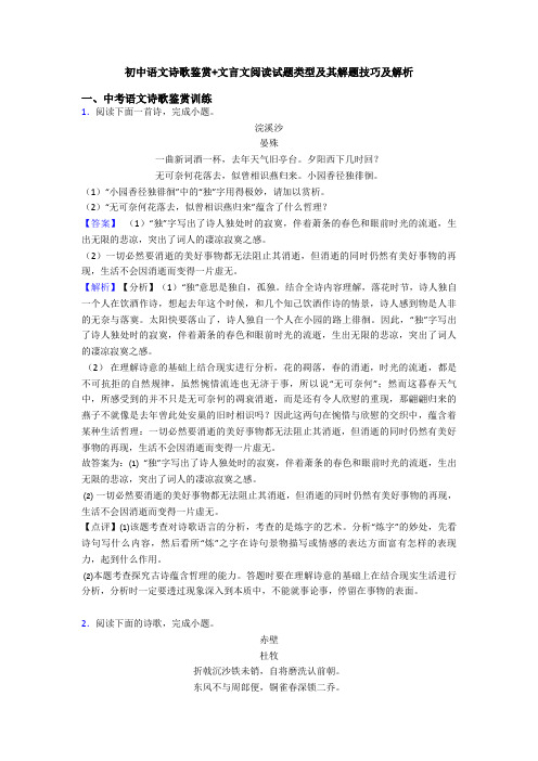 初中语文诗歌鉴赏+文言文阅读试题类型及其解题技巧及解析