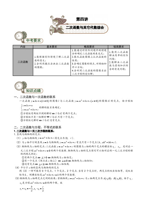 初中数学《二次函数与其它代数综合》讲义及练习