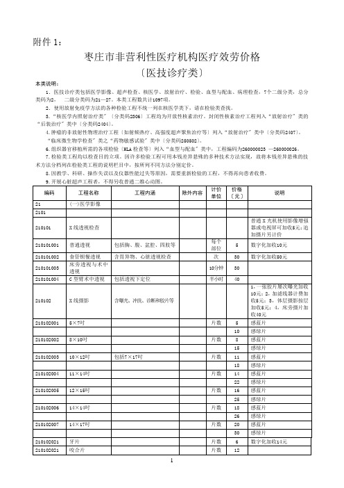 枣庄市医疗服务价格收费标准