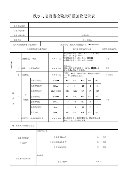 跌水与急流槽检验批质量验收记录表