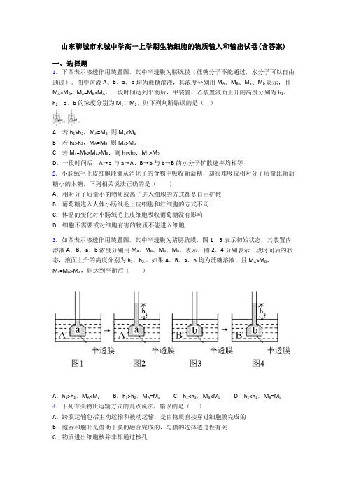 山东聊城市水城中学高一上学期生物细胞的物质输入和输出试卷(含答案)