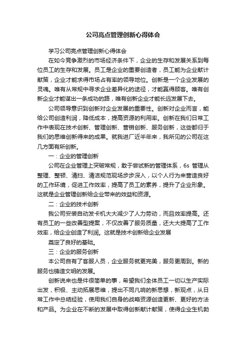 公司亮点管理创新心得体会