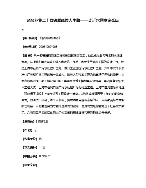 兢兢业业二十载  铸就辉煌人生路——走近水网专家张辰