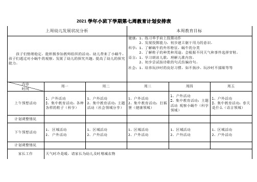 小班下学期第7周计划