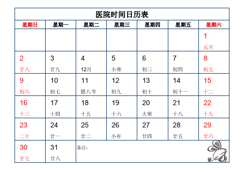 医院时间日历表