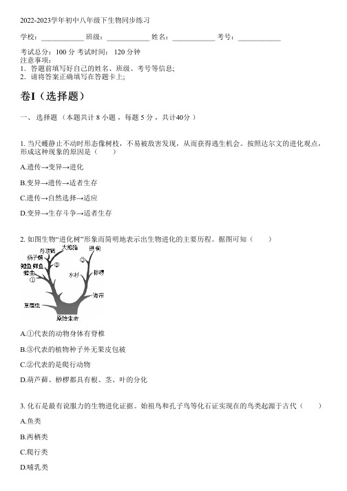 2022-2023学年冀少版八年级下生物同步练习(含解析)