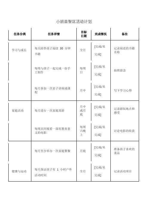 小班益智区活动计划