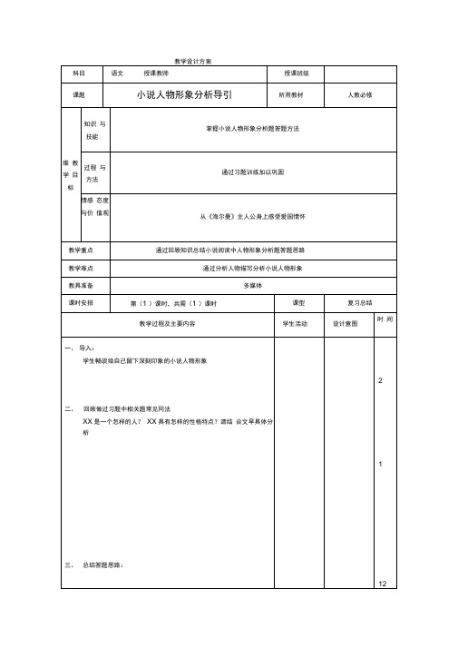 2020高考语文第一轮复习小说人物形象分析导引教案