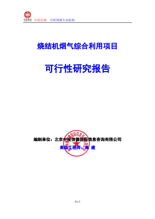 烧结机烟气综合利用项目可行性研究报告编写格式及参考(模板Word)