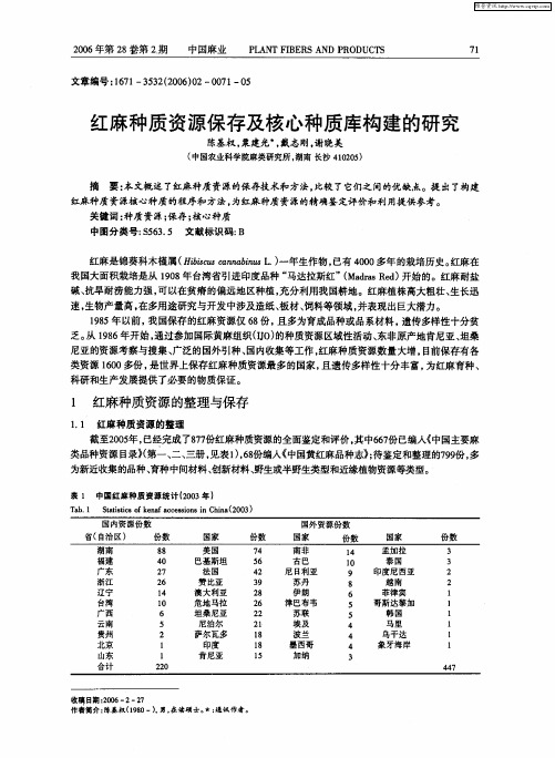 红麻种质资源保存及核心种质库构建的研究